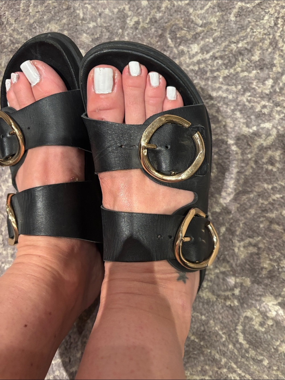 Zara Black Slide Sandals with Gold Buckles in 36 - Picture 6 of 6